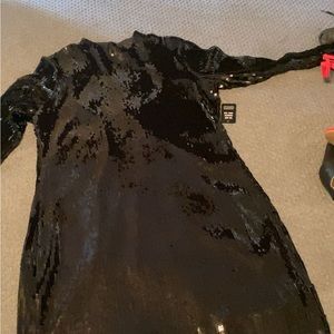 Black mock neck sequins dress
